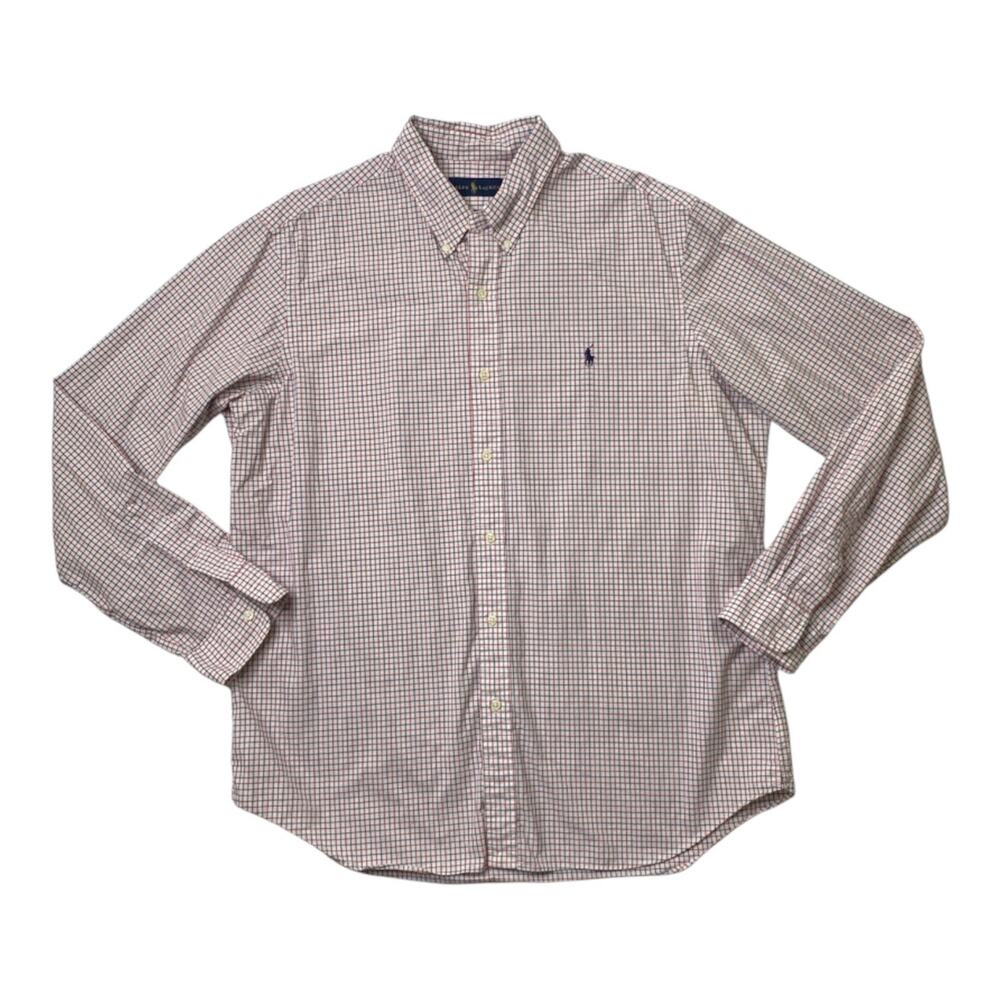 Ralph Lauren Shirt Mens XL Extra Large White Red Long Sleeve Button Down Gingham